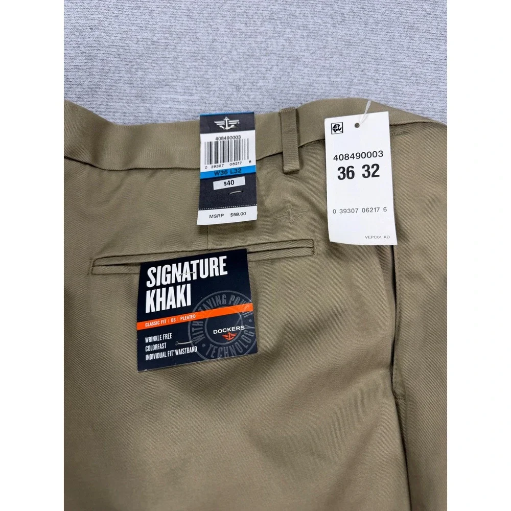 Dockers‎ Mens Signature Khaki D3 Classic Fit Pleated Pants 36x32 Tan MSRP $58